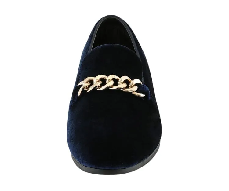Amali Elegant Velvet Smoking Slippers Men’s With Gold Chain Ornament