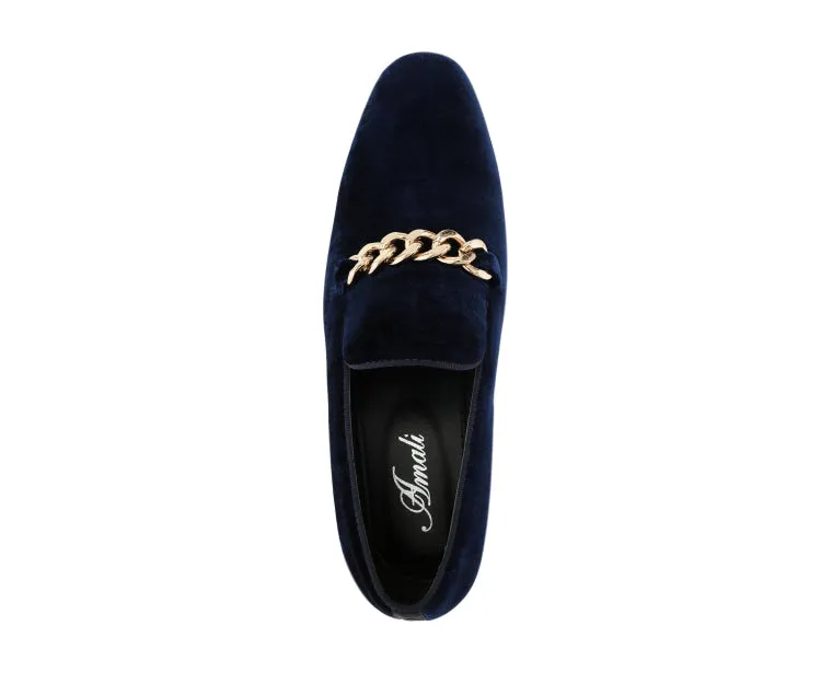 Amali Elegant Velvet Smoking Slippers Men’s With Gold Chain Ornament