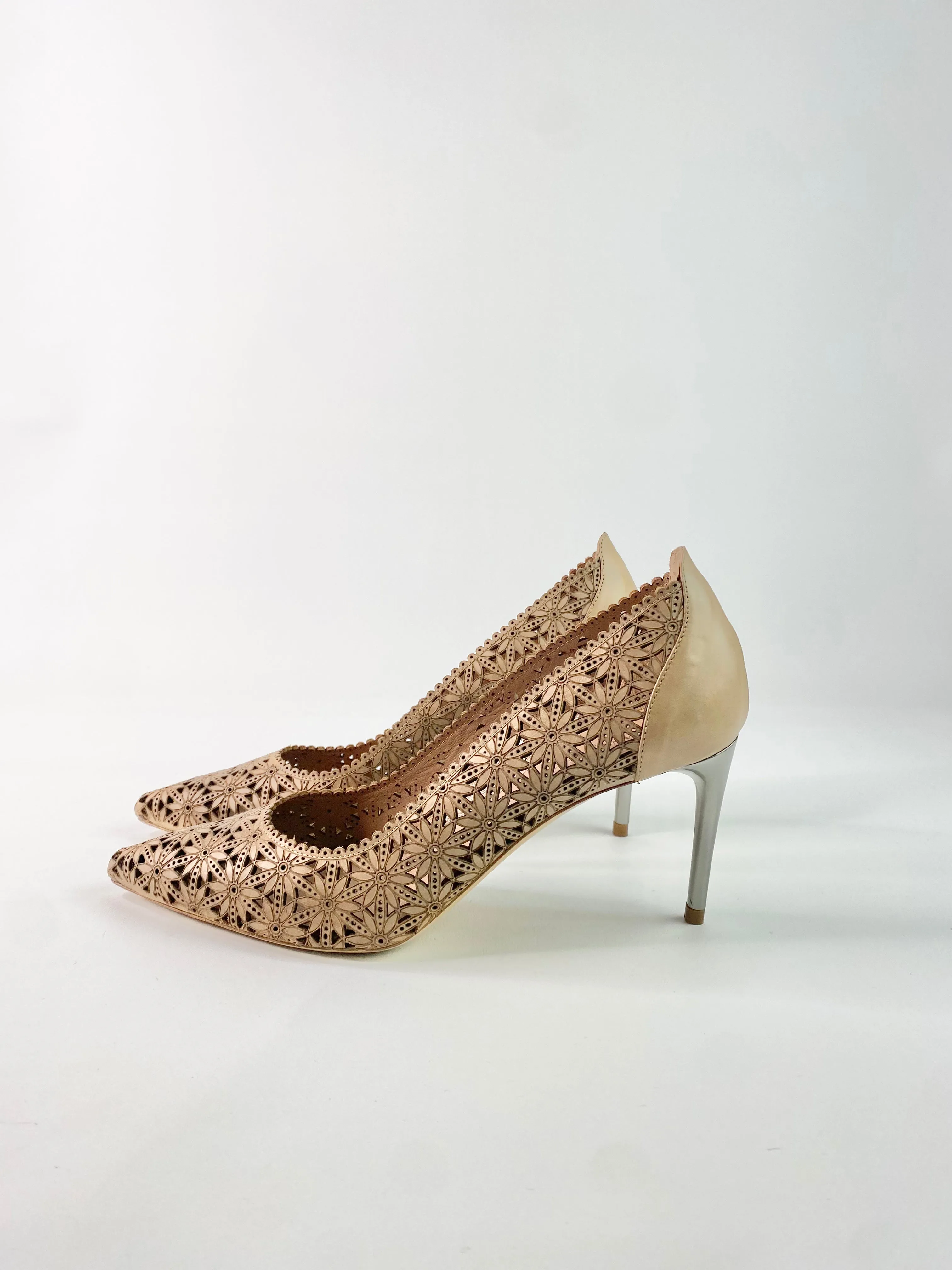 Bianca Buccheri Laser Cut Floral Sandalwood Stilettos - EU36