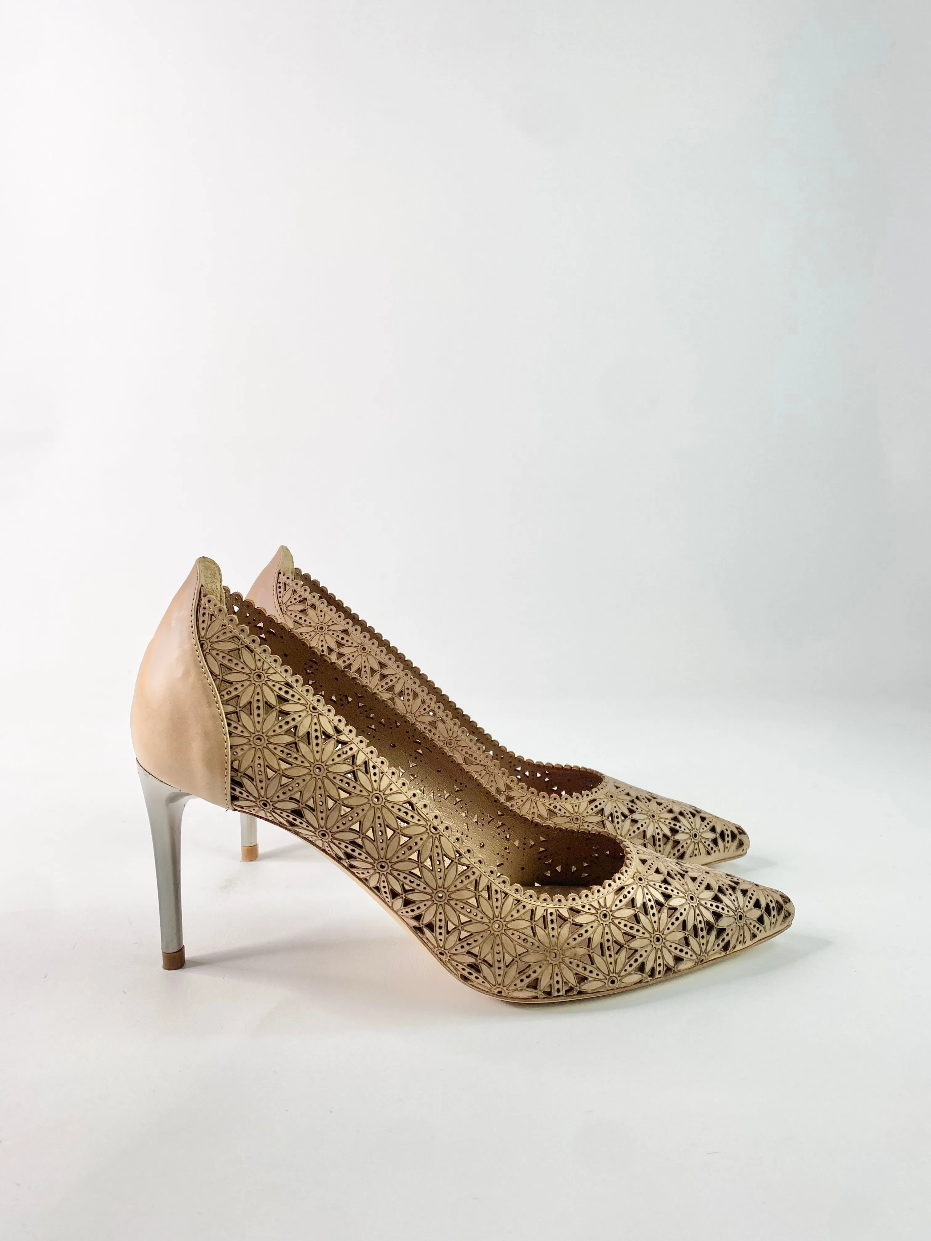 Bianca Buccheri Laser Cut Floral Sandalwood Stilettos - EU36