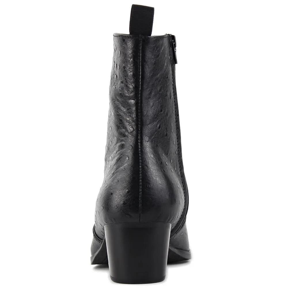 Calfskin Heel Ostrich-Print Chelsea Boots