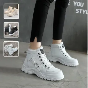 Fleece Lace-up Boots Winter Warm Short Plush High-top Shoes