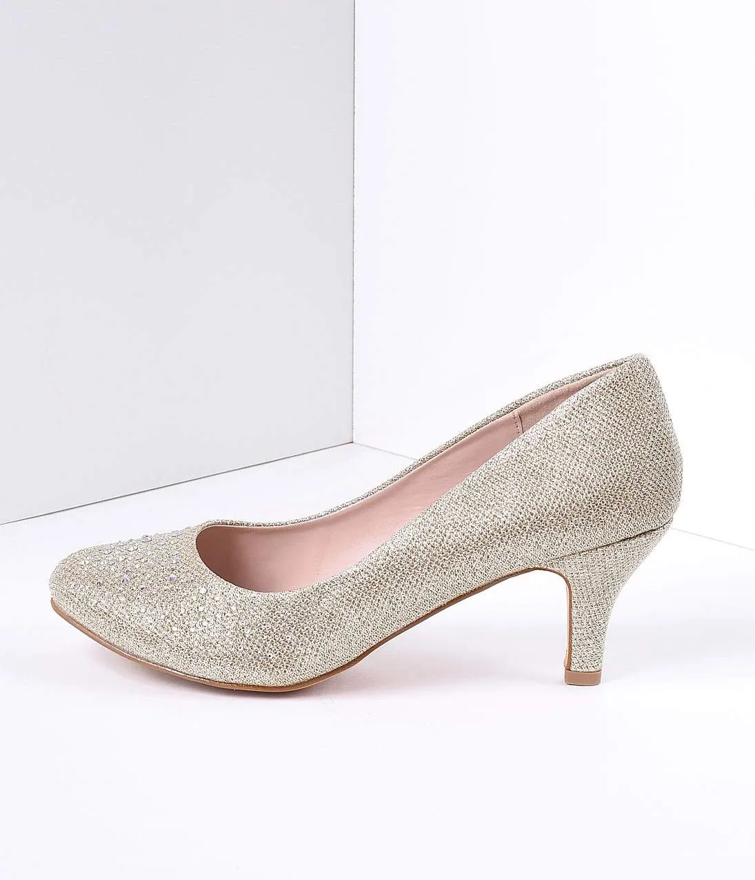 Nude Metallic Rhinestone Doris Kitten Heels