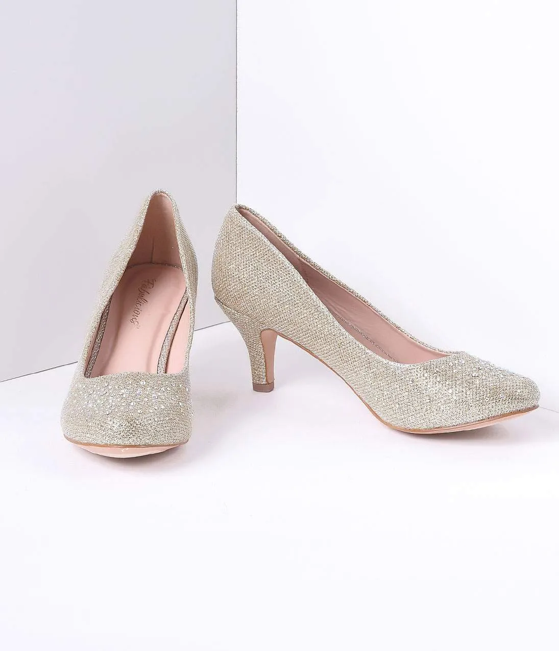 Nude Metallic Rhinestone Doris Kitten Heels