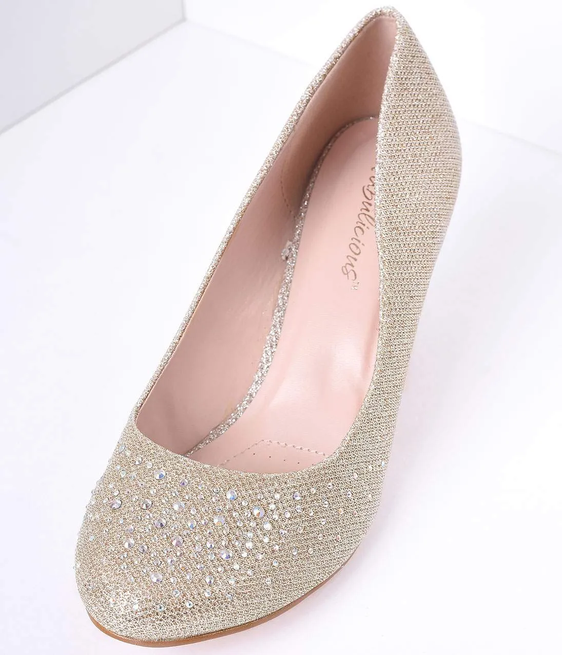 Nude Metallic Rhinestone Doris Kitten Heels