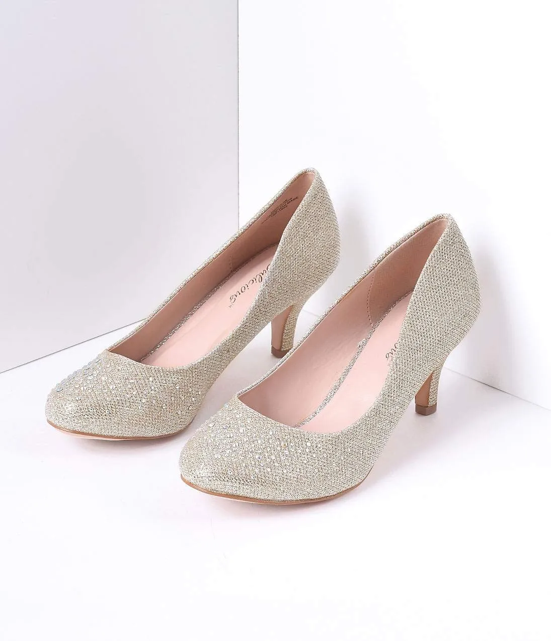 Nude Metallic Rhinestone Doris Kitten Heels