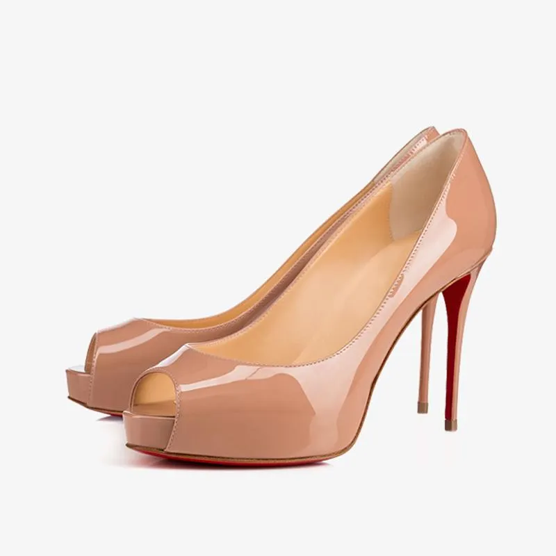 Nude Patent Leather Peep-Toe Pump