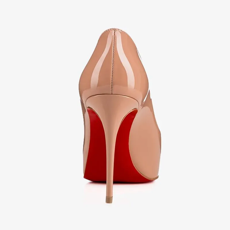 Nude Patent Leather Peep-Toe Pump