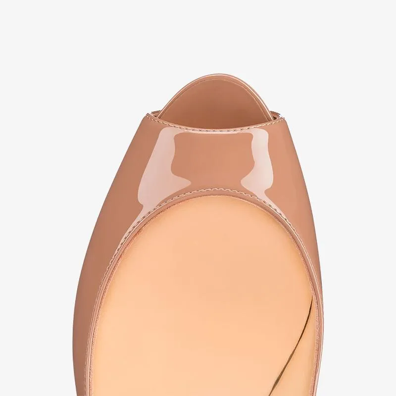 Nude Patent Leather Peep-Toe Pump