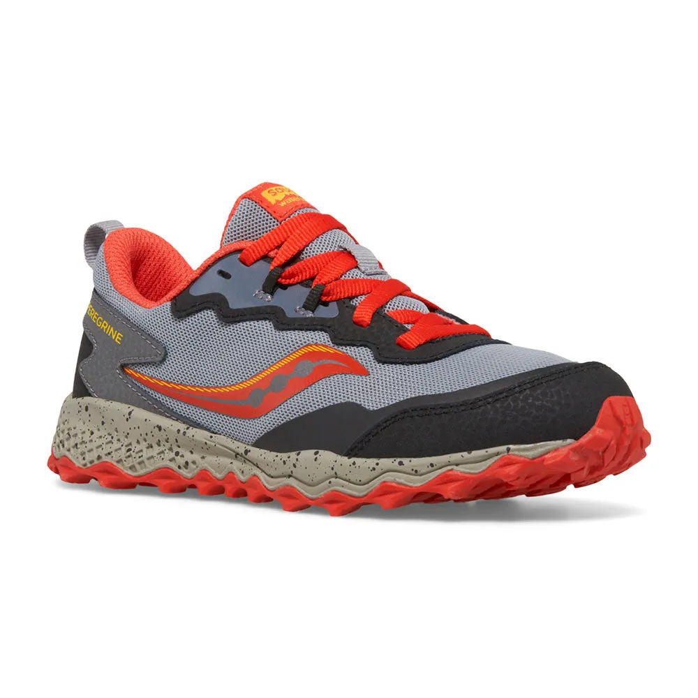 Saucony Peregrine KDZ | Grey/Red/Yellow Youth Laces Sneakers